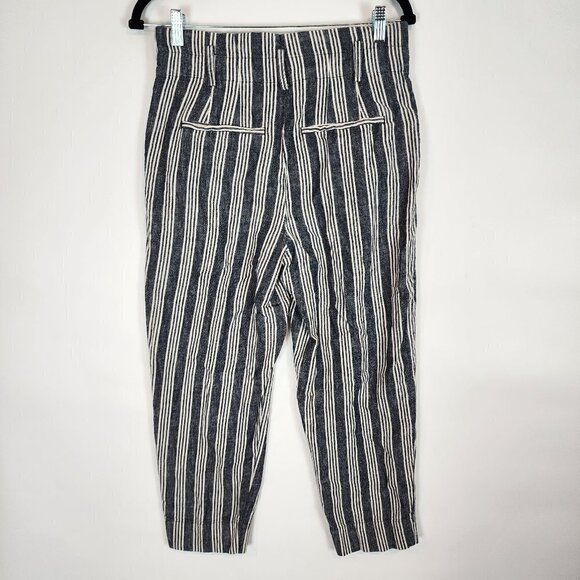 Madewell Linen Cotton Blend Paperbag Pants High Rise Blue Railroad Stripe Pant 4 - Picture 6 of 13